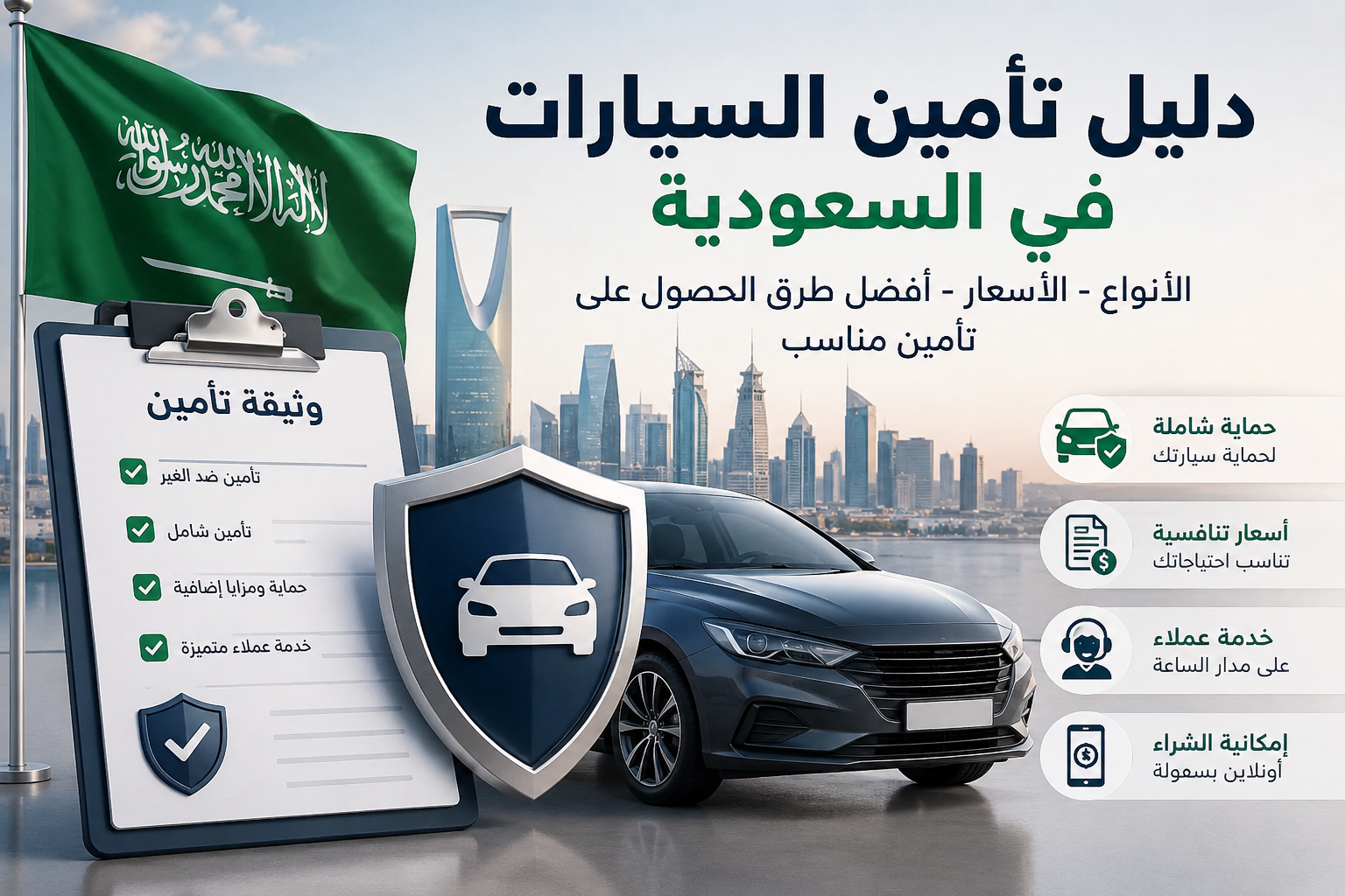 دليل تأمين السيارات في السعودية 2026: الأنواع والأسعار وأفضل طرق الحصول على تأمين مناسب